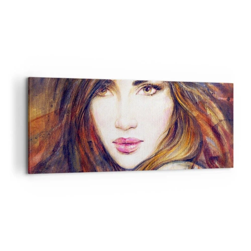 Bild auf Leinwand - Leinwandbild - Porträt einer Frau im malerischen Stil - 120x50cm - Einen Penny für deine Gedanken - Moderne Wanddekoration für Wohnzimmer und Schlafzimmer ARTTOR