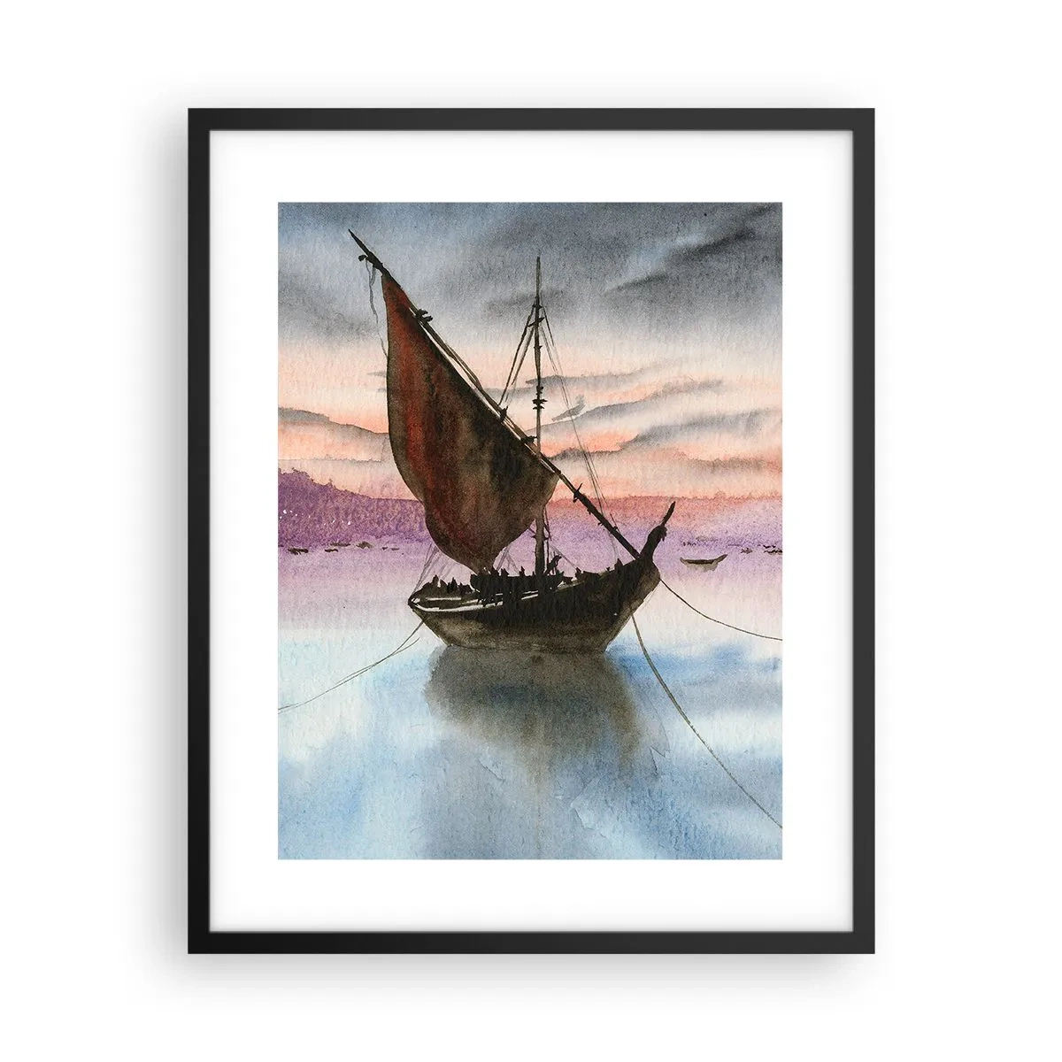 Poster in einem schwarzem Rahmen - Abend am Hafen - 40x50 cm