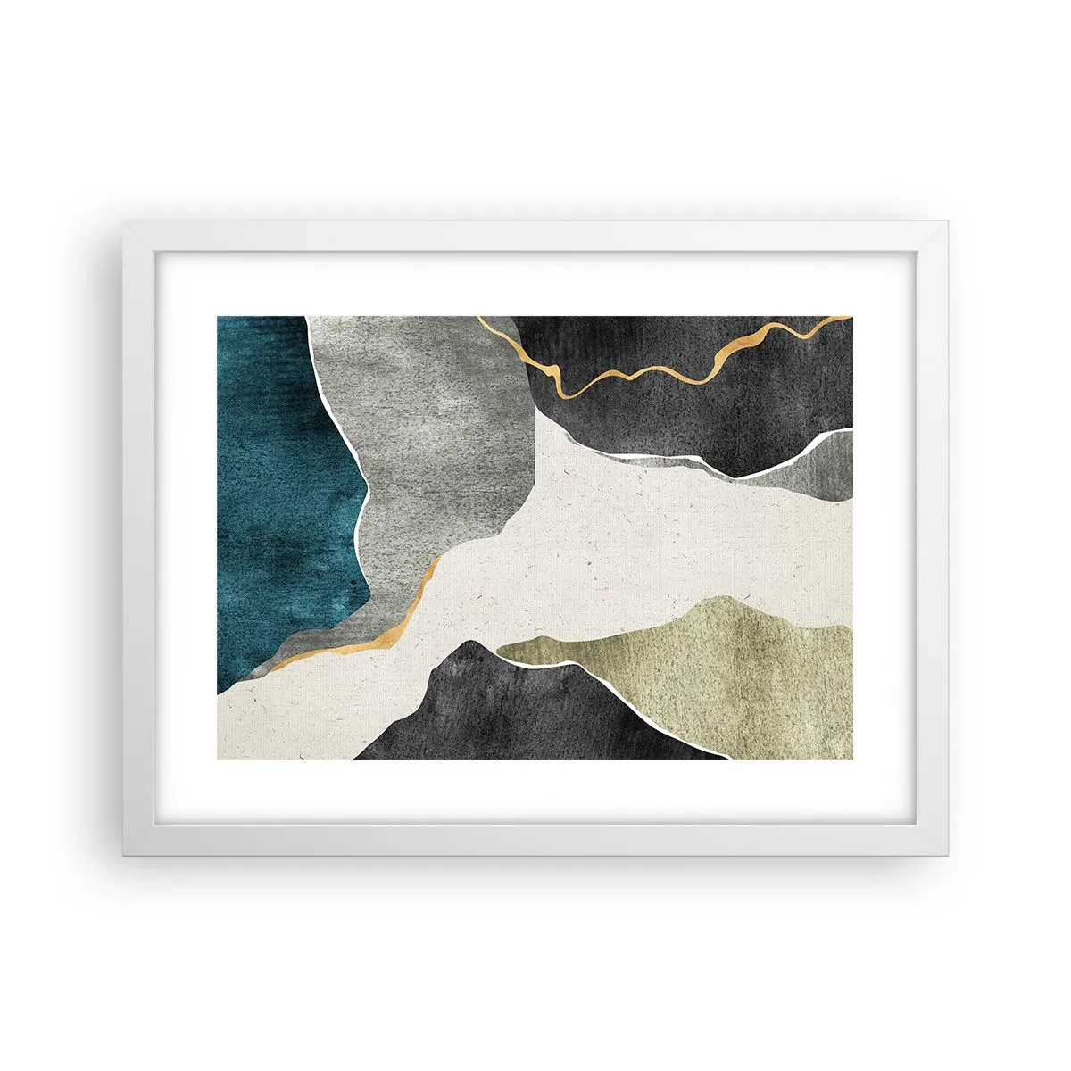 Poster in einem weißen Rahmen - Mosaikkomposition mit Goldfaden - 40x30 cm