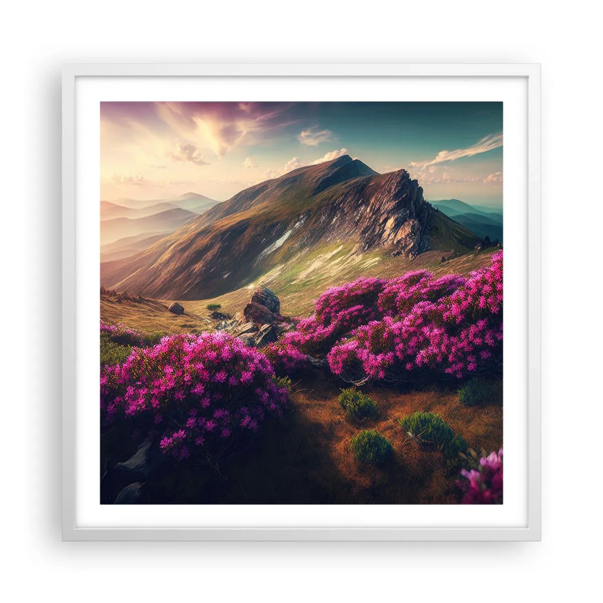 Poster in einem weißen Rahmen - Sommer in den Bergen - 60x60 cm