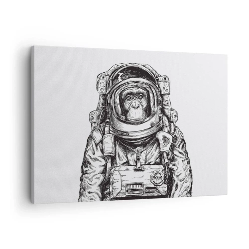 Bild auf Leinwand - Leinwandbild - Grafik eines Astronauten im Raumanzug mit Affenkopf - 70x50cm - Alternative Evolution - Moderne Wanddekoration für Wohnzimmer und Schlafzimmer ARTTOR