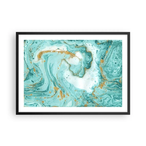 Poster in einem schwarzem Rahmen - Türkisfarbener Marmor mit goldenen Akzenten in einer abstrakten Komposition - 70x50cm - Unter der großen Welle der Edo-Ära - Moderne Wanddekoration für Wohnzimmer und Schlafzimmer ARTTOR