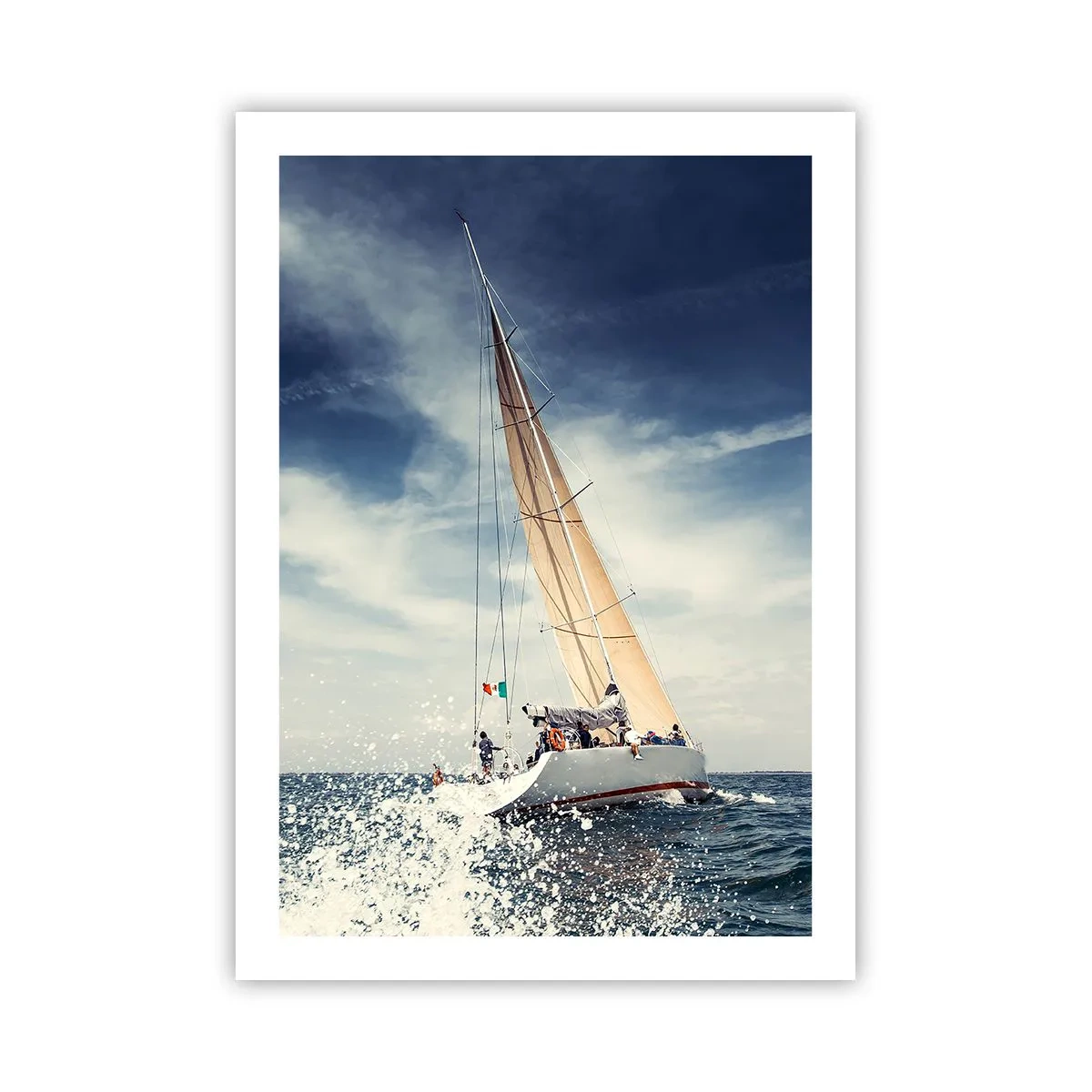 Poster - Ein Segelboot auf hoher See unter blauem Himmel - 50x70cm - Sie werden uns nicht einholen! - Moderne Wanddekoration für Wohnzimmer und Schlafzimmer ARTTOR