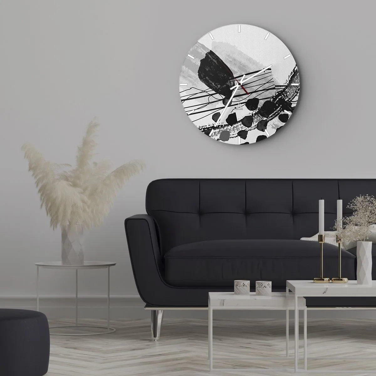 Wanduhr - Glasuhr - Organische Schwarz-Weiß-Abstraktion - 40x40 cm