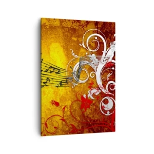 Bild auf Leinwand - Leinwandbild - Abstrakte Musiknoten auf einem bunten Hintergrund mit Ornamenten - 50x70cm - Lass die Musik fließen - Moderne Wanddekoration für Wohnzimmer und Schlafzimmer ARTTOR