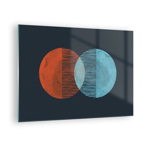 Glasbild - Bild auf glas - Zwei sich kreuzende bunte Planeten mit einem geometrischen Muster - 70x50cm - Astronomische Fantasie - Moderne Wanddekoration für Wohnzimmer und Schlafzimmer ARTTOR