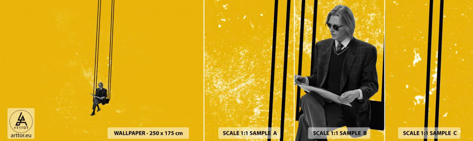 Fototapetenmuster Standard Eco - Tag wie jeder andere - Moderne Kunst, Schwingen, Mann - 100x30 cm