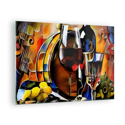 Glasbild - Bild auf glas - Abstrakte Komposition mit Weingläsern und Instrumenten - 70x50cm - Und die Welt nimmt Farben an - Moderne Wanddekoration für Wohnzimmer und Schlafzimmer ARTTOR