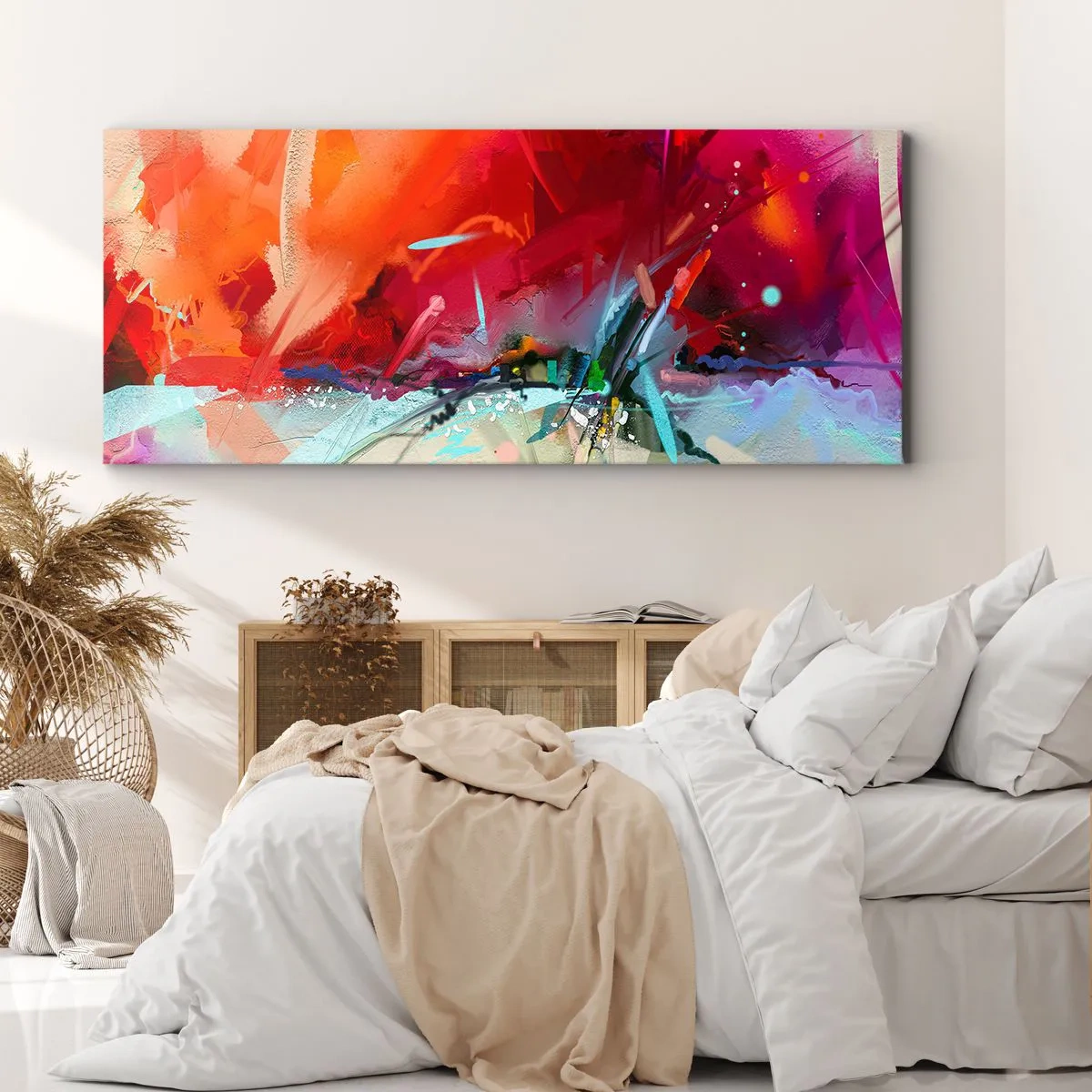 Bild auf Leinwand - Leinwandbild - Abstrakte Landschaft in intensiven Farben - 160x50cm - Eine Explosion von Lichtern und Farben - Moderne Wanddekoration für Wohnzimmer und Schlafzimmer ARTTOR