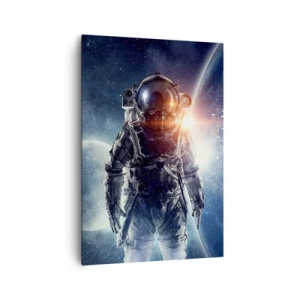 Bild auf Leinwand - Leinwandbild - Astronaut vor dem Hintergrund des Weltraums und des Planeten Erde - 70x100cm - Weltraumabenteuer - Moderne Wanddekoration für Wohnzimmer und Schlafzimmer ARTTOR