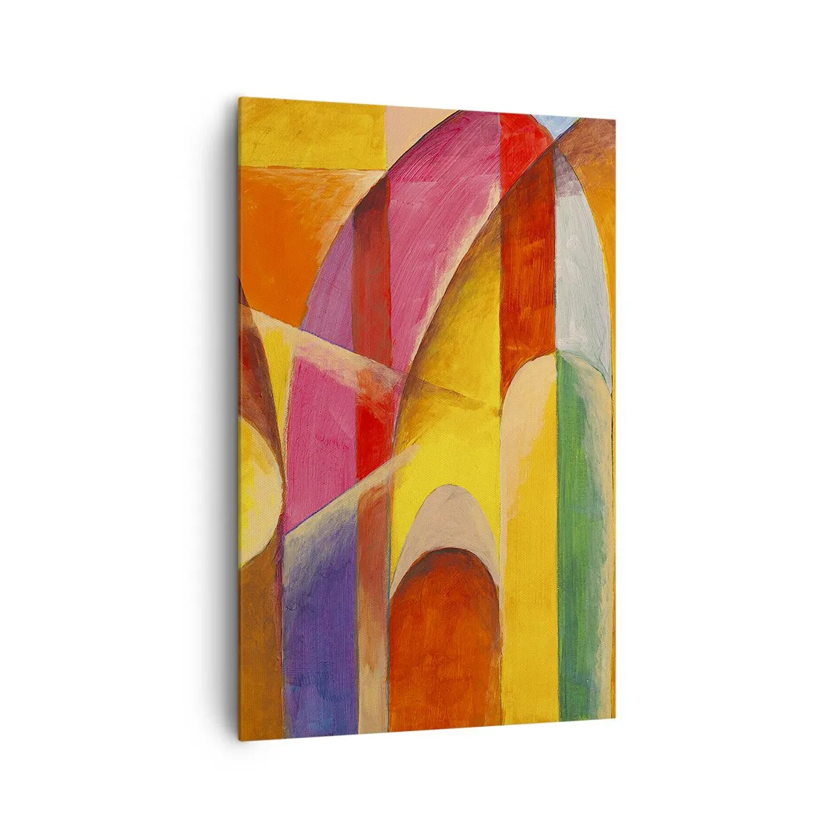 Bild auf Leinwand - Leinwandbild - Eine abstrakte Komposition voller farbenfroher geometrischer Formen. - 80x120cm - Kathedrale der Sonne - Moderne Wanddekoration für Wohnzimmer und Schlafzimmer ARTTOR