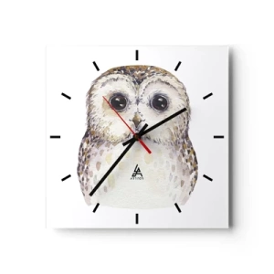 Wanduhr - Glasuhr - Porträt einer Eule auf hellem Hintergrund mit zarten Farben - 30x30cm - Schau mir in die Augen - Moderne Wanddekoration für Wohnzimmer und Schlafzimmer ARTTOR