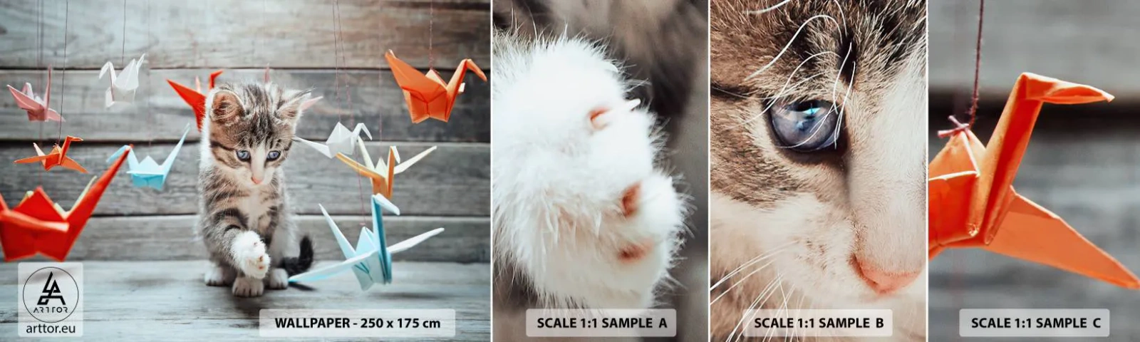 Fototapeten Muster Selbstklebend Deluxe Sticker - Erste Stunde - Tiere, Katze, Origami - 100x30 cm