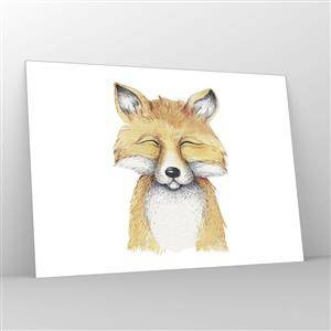 Glasbild - Bild auf glas - Ein süßer Fuchs mit geschlossenen Augen auf weißem Hintergrund - 100x70cm - Fuchsstimmungen - Moderne Wanddekoration für Wohnzimmer und Schlafzimmer ARTTOR