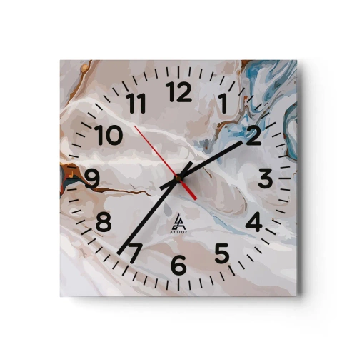 Wanduhr - Glasuhr - Blau schlängelt sich unter dem Weiß - 40x40 cm