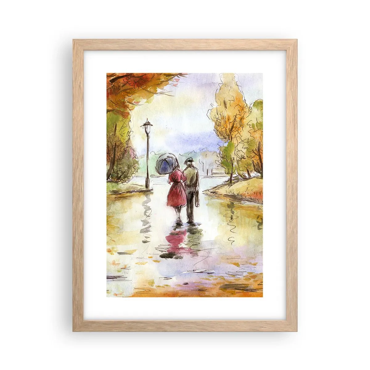 Poster in einem Rahmen aus heller Eiche - Romantischer Herbst im Park - 30x40 cm