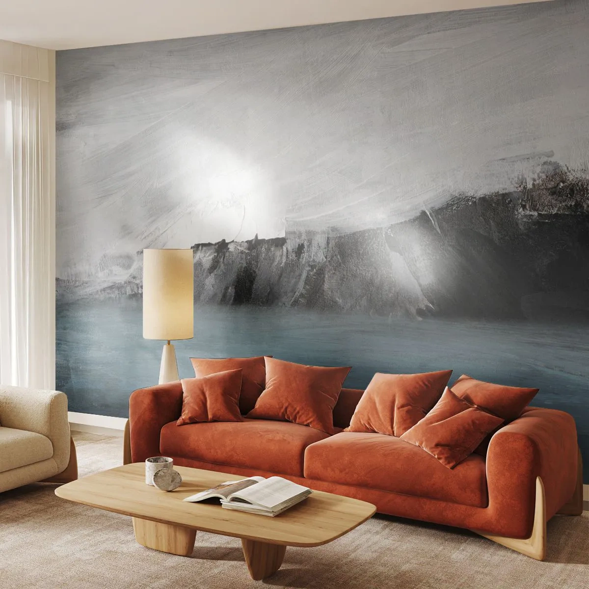 Fototapete Premium Sand - Der Kontrast der Elemente in einer abstrakten Komposition aus Erde und Wasser - 100x70cm - Wasser – Erde: Kampf der Naturelemente - Moderne Wanddekoration für Wohnzimmer und Schlafzimmer ARTTOR