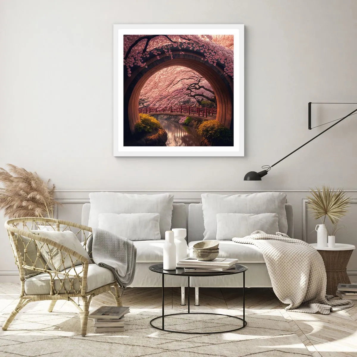 Poster in einem weißen Rahmen - Japanischer Frühling - 60x60 cm