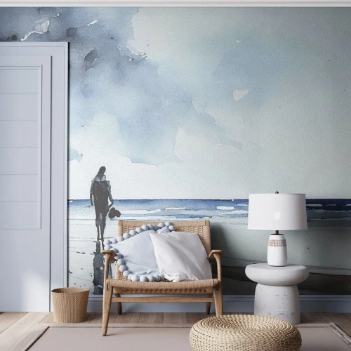 Selbstklebende Fototapete Deluxe Sticker - Gespräch mit dem Meer - Einsam, Mann, Küste - 450x315 cm