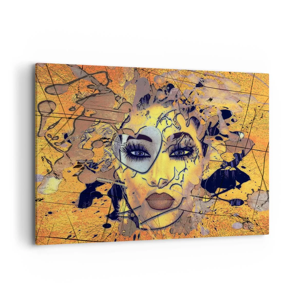 Bild auf Leinwand - Leinwandbild - Abstraktes Frauenporträt in goldgelben Tönen - 120x80cm - Sonnige Schönheit - Moderne Wanddekoration für Wohnzimmer und Schlafzimmer ARTTOR