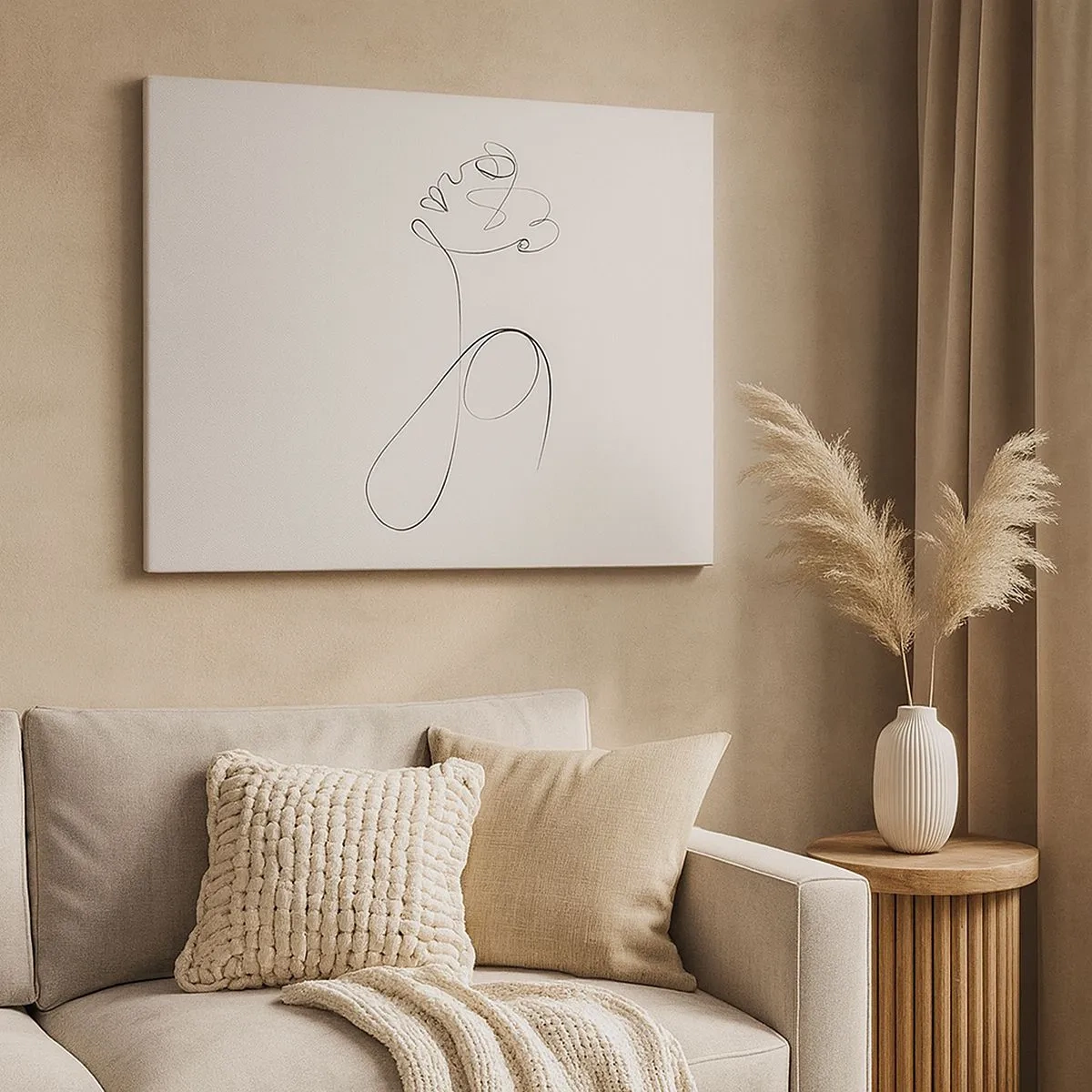 Bild auf Leinwand - Leinwandbild - Minimalistische Strichzeichnung Gesichtsskizze auf weißem Hintergrund - 70x50cm - Versunken in Träumen - Moderne Wanddekoration für Wohnzimmer und Schlafzimmer ARTTOR