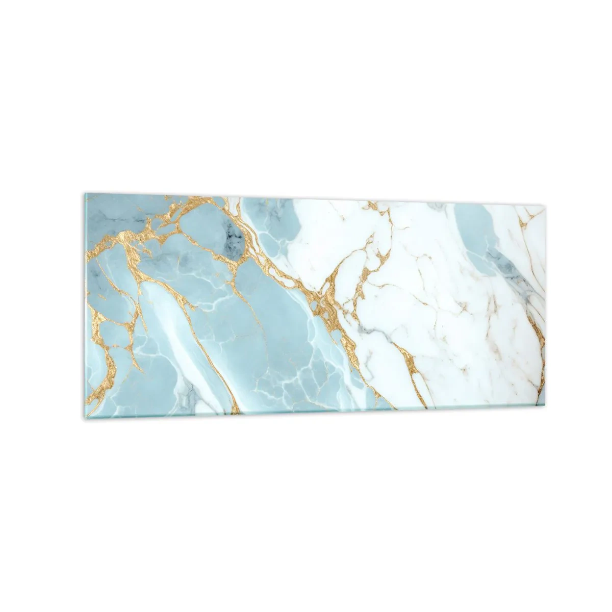 Glasbild - Bild auf glas - Blaue und weiße Marmormuster mit zusätzlichen goldenen Adern - 120x50cm - Reichtum des Steins - Moderne Wanddekoration für Wohnzimmer und Schlafzimmer ARTTOR