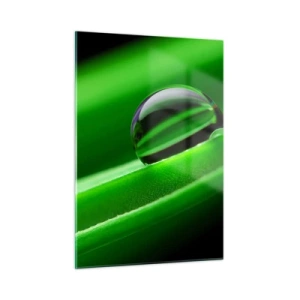 Glasbild - Bild auf glas - Ein Tropfen Tau auf einem grünen Blatt - 50x70cm - Leben hautnah - Moderne Wanddekoration für Wohnzimmer und Schlafzimmer ARTTOR