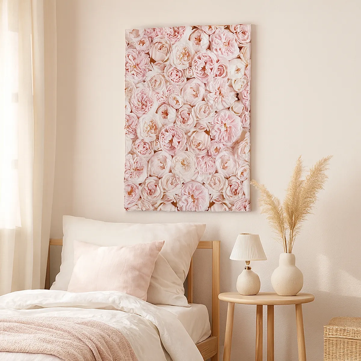 Bild auf Leinwand - Leinwandbild - Zarte Rosen in Rosatönen auf der gesamten Oberfläche - 50x70cm - Auf Rosen gebettet - Moderne Wanddekoration für Wohnzimmer und Schlafzimmer ARTTOR