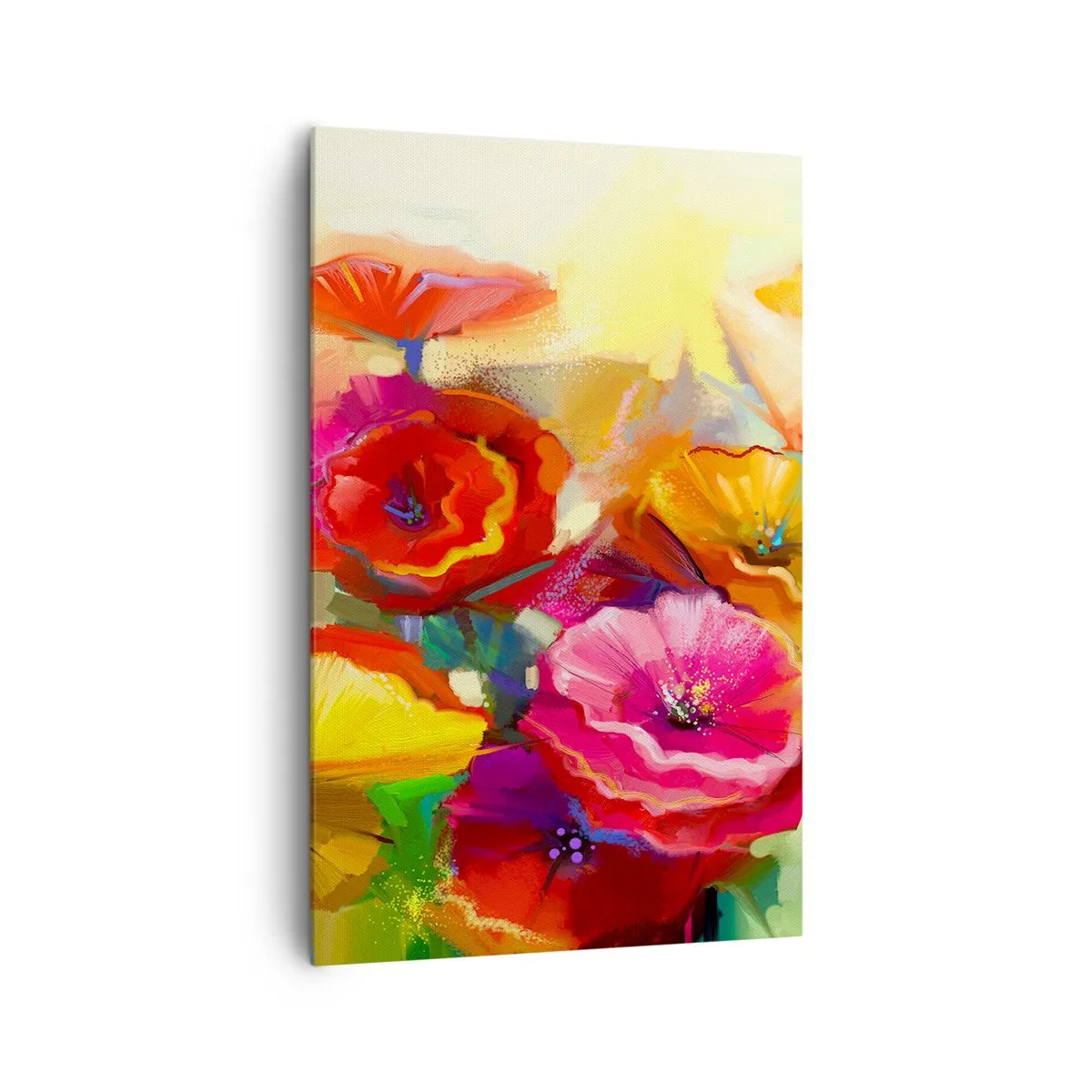 Bild auf Leinwand - Leinwandbild - Bunte abstrakte Blumen auf hellem Hintergrund - 80x120cm - Nicht nur rot - Moderne Wanddekoration für Wohnzimmer und Schlafzimmer ARTTOR