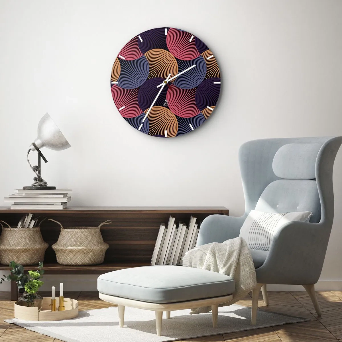 Wanduhr - Glasuhr - Bunte konzentrische Kreise in dynamischer Anordnung - 30x30cm - Im kreisenden Rhythmus - Moderne Wanddekoration für Wohnzimmer, Küche und Schlafzimmer ARTTOR