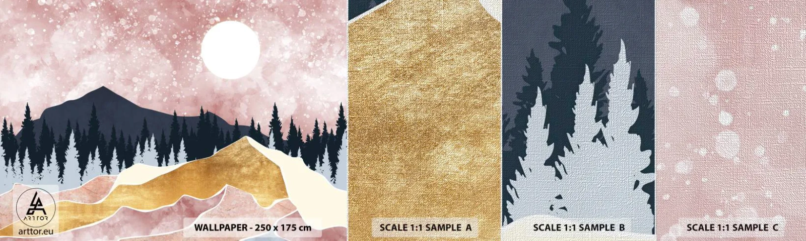 Fototapeten Muster Premium Canvas - Nachtwache - Grafik, Landschaft, Berge - 100x30 cm