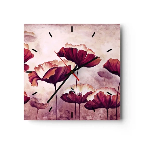 Wanduhr - Glasuhr - Blumen in Rot- und Weißtönen auf dezentem Hintergrund - 30x30cm - Rotes und weißes Blütenblatt - Moderne Wanddekoration für Wohnzimmer und Schlafzimmer ARTTOR