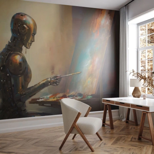 Fototapete Premium Canvas - Die Kunst der Zukunft - Malerei, Roboter, Bürste - 250x175 cm