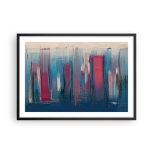 Poster in einem schwarzem Rahmen - Abstrakte vertikale Formen in Blau- und Rottönen - 70x50cm - Vertikale Komposition in Blau und Rot - Moderne Wanddekoration für Wohnzimmer und Schlafzimmer ARTTOR