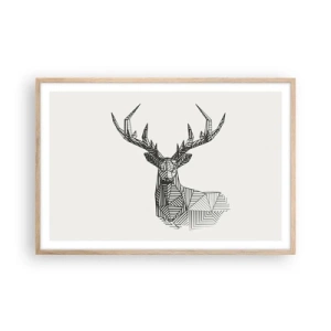Poster in einem Rahmen aus heller Eiche - Ein Hirsch im kubistischen Stil - 91x61 cm