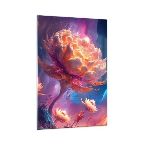 Glasbild - Bild auf glas - Fantasieblumen in einer kosmischen Landschaft - 80x120cm - Andere Welt - Moderne Wanddekoration für Wohnzimmer und Schlafzimmer ARTTOR