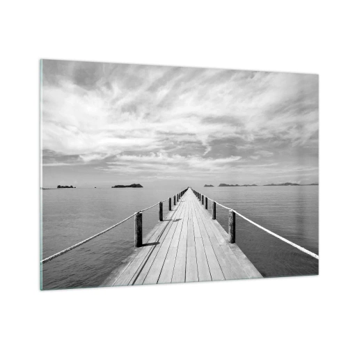 Glasbild - Bild auf glas - Ein Holzsteg, der über ein ruhiges Meer in die Ferne führt - 100x70cm - Oder vielleicht eine Reise ... - Moderne Wanddekoration für Wohnzimmer und Schlafzimmer ARTTOR