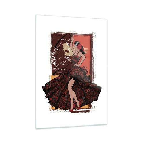 Glasbild - Bild auf glas - Flamenco-Tänzerin in einem eleganten rot-schwarzen Kleid - 50x70cm - Im Rhythmus des Herzens - Moderne Wanddekoration für Wohnzimmer und Schlafzimmer ARTTOR
