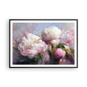 Poster in einem schwarzem Rahmen - Romantische Pfingstrosenblüten in Pastellfarben - 100x70cm - Strauß voller Leben - Moderne Wanddekoration für Wohnzimmer und Schlafzimmer ARTTOR