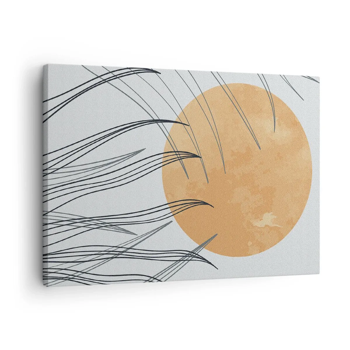 Bild auf Leinwand - Leinwandbild - Abstrakte Grashalme vor dem Hintergrund einer großen orangefarbenen Sonne - 70x50cm - Immer der Sonne entgegen - Moderne Wanddekoration für Wohnzimmer und Schlafzimmer ARTTOR