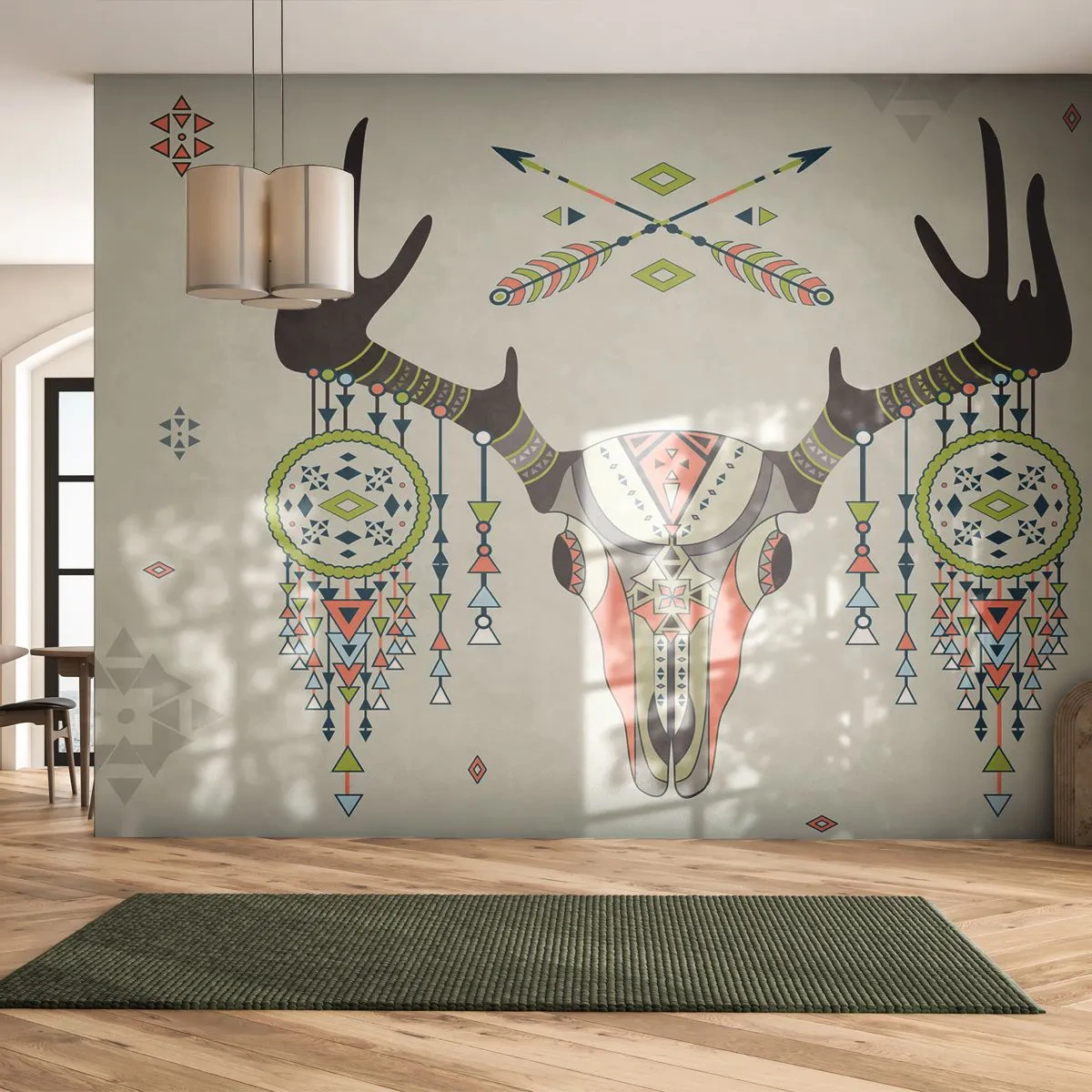 Selbstklebende Fototapete Deluxe Sticker - Indische Jägertrophäe - Abstraktion, Reh, Boho - 200x140 cm