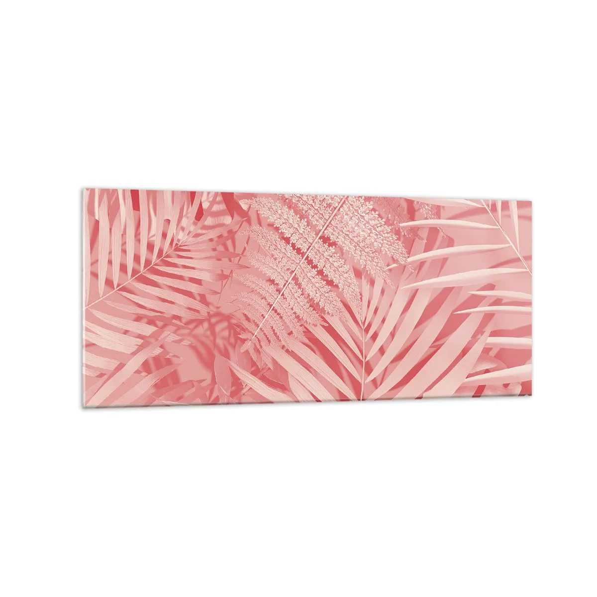 Glasbild - Bild auf glas - Rosa tropische Blätter in einem zarten und minimalistischen Stil - 120x50cm - Rosa Konzept - Moderne Wanddekoration für Wohnzimmer und Schlafzimmer ARTTOR