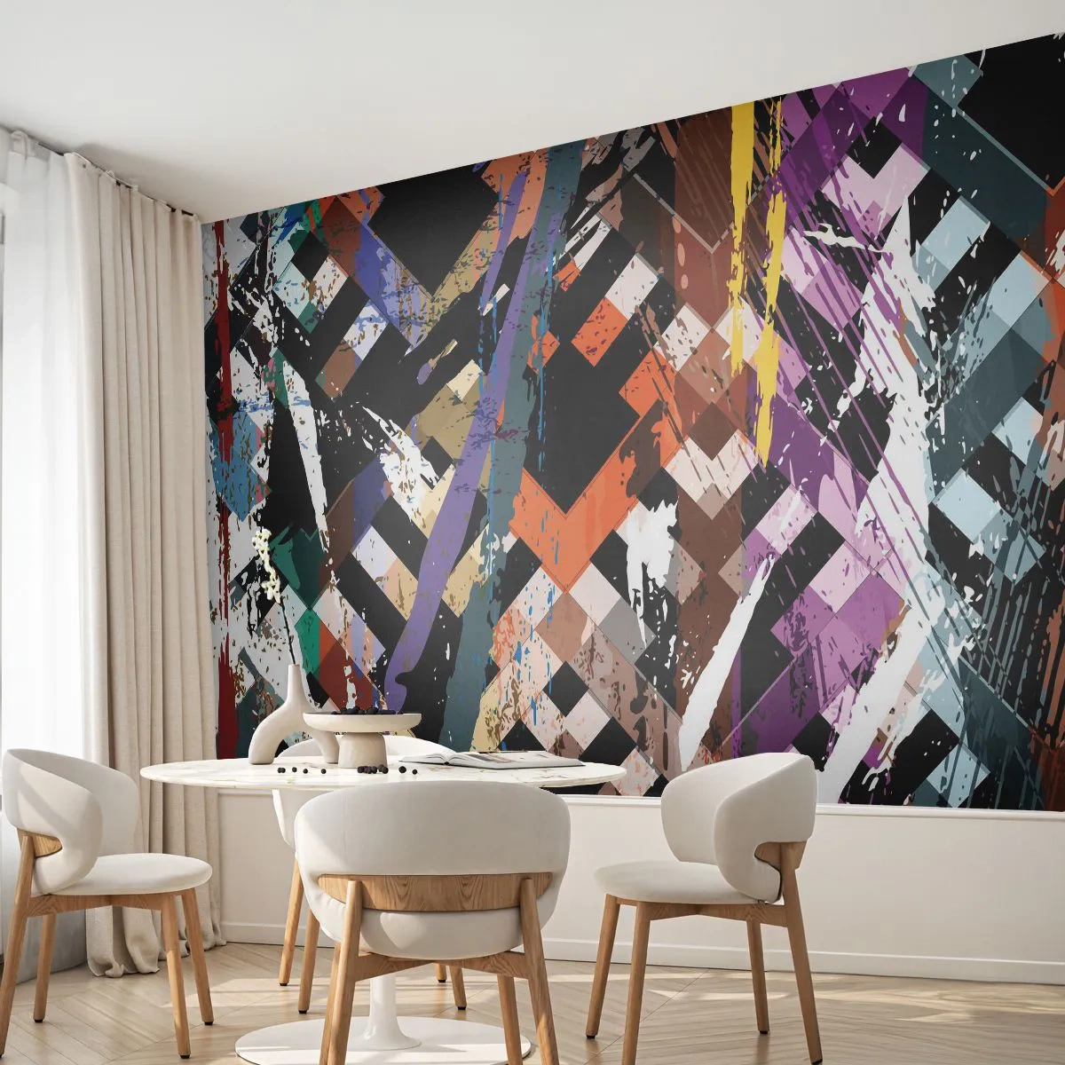 Fototapete Premium Sand - Dynamische Abstraktion mit geometrischen Mustern und Farben - 100x70cm - Quadriert - Moderne Wanddekoration für Wohnzimmer und Schlafzimmer ARTTOR