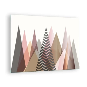 Glasbild - Bild auf glas - Geometrische Pastellberge mit zentralem Muster - 70x50cm - Pyramidale Aussicht - Moderne Wanddekoration für Wohnzimmer und Schlafzimmer ARTTOR