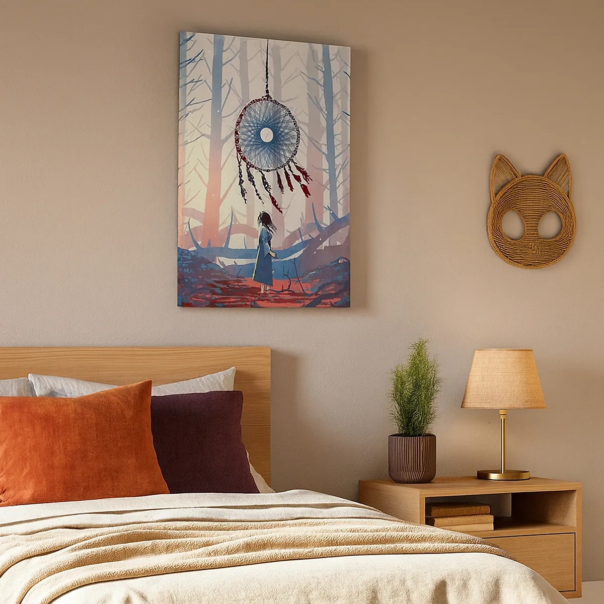 Bild auf Leinwand - Leinwandbild - Waldszene mit riesigem Traumfänger - 50x70cm - Geheimes Glücksritual - Moderne Wanddekoration für Wohnzimmer und Schlafzimmer ARTTOR