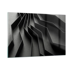 Glasbild - Bild auf glas - Schwarze geometrische Formen mit Tiefe und Helldunkel - 120x80cm - Räumliche Ordnung - Moderne Wanddekoration für Wohnzimmer und Schlafzimmer ARTTOR
