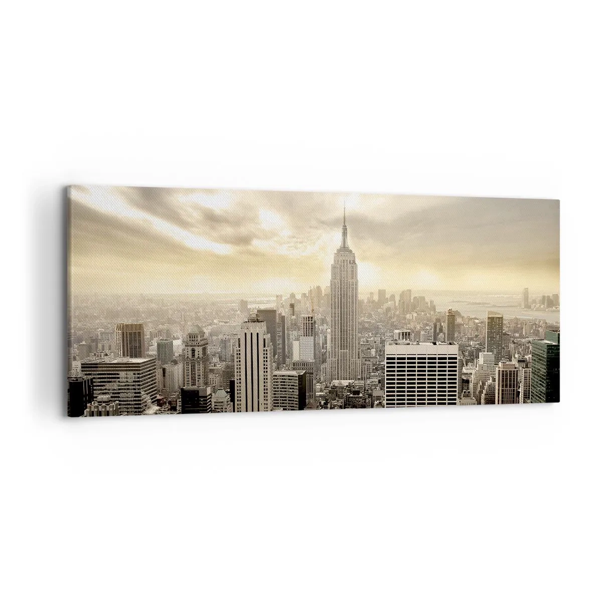 Bild auf Leinwand - Leinwandbild - Panorama der Stadt mit Blick auf das Empire State Building - 120x50cm - New York aus Grau - Moderne Wanddekoration für Wohnzimmer und Schlafzimmer ARTTOR