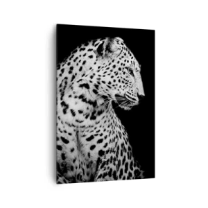 Bild auf Leinwand - Leinwandbild - Schwarz-Weiß-Bild eines Leoparden auf schwarzem Hintergrund - 70x100cm - Rechtes Profil perfekt! - Moderne Wanddekoration für Wohnzimmer und Schlafzimmer ARTTOR