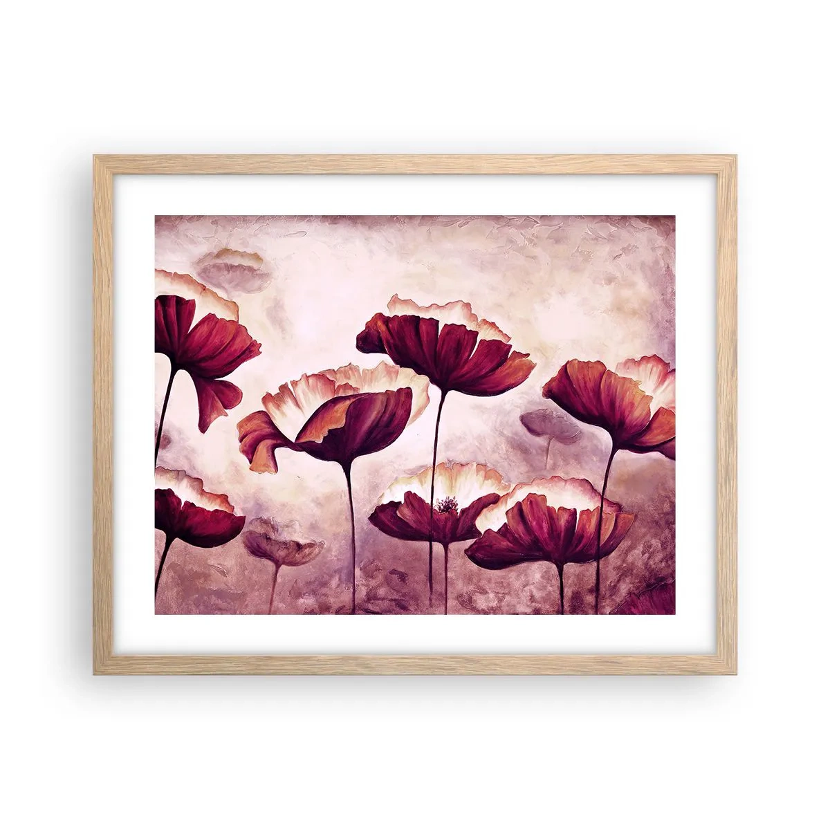 Poster in einem Rahmen aus heller Eiche - Rotes und weißes Blütenblatt - 50x40 cm