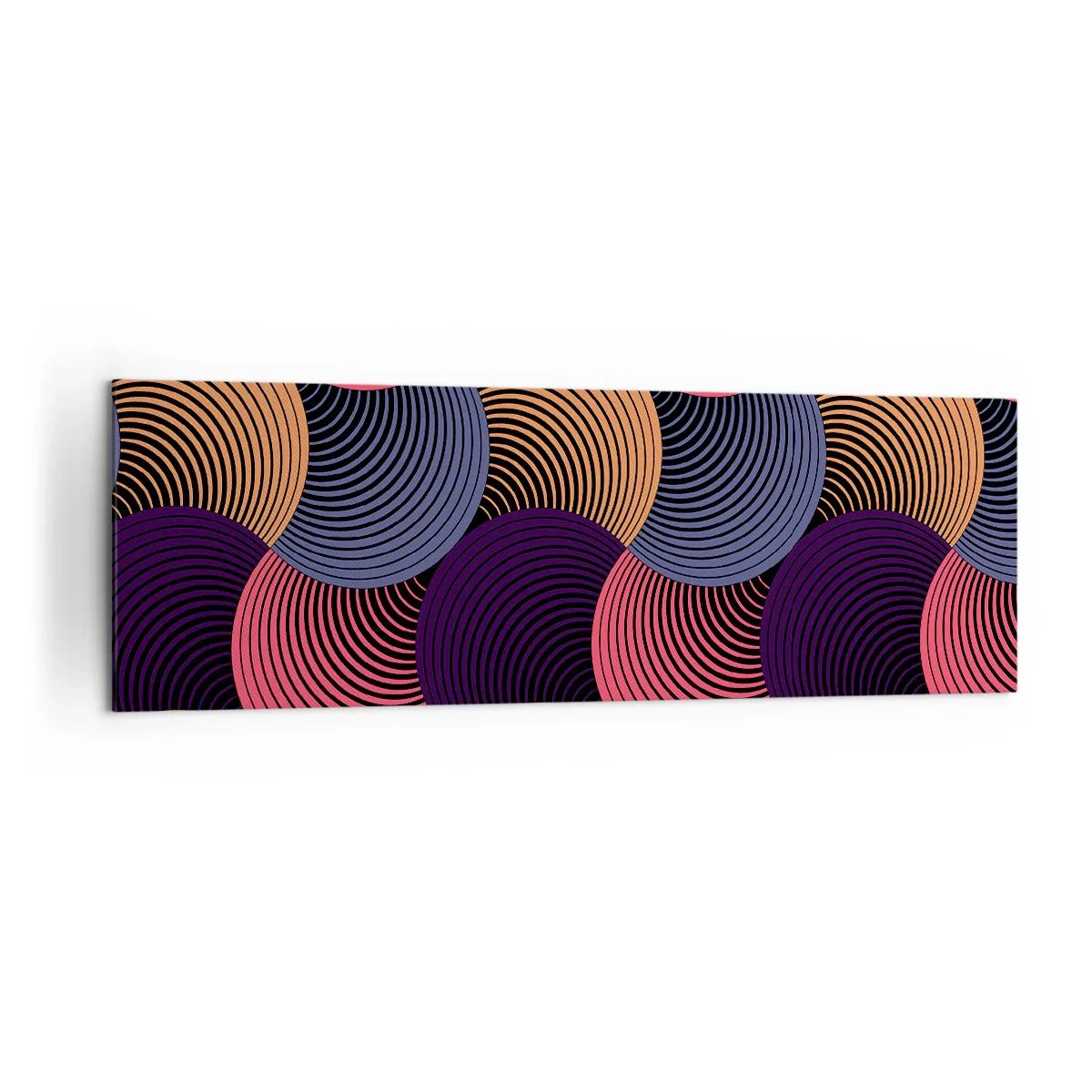 Bild auf Leinwand - Leinwandbild - Geometrische Kreise in Rosa-, Lila- und Goldtönen - 160x50cm - Im kreisenden Rhythmus - Moderne Wanddekoration für Wohnzimmer und Schlafzimmer ARTTOR